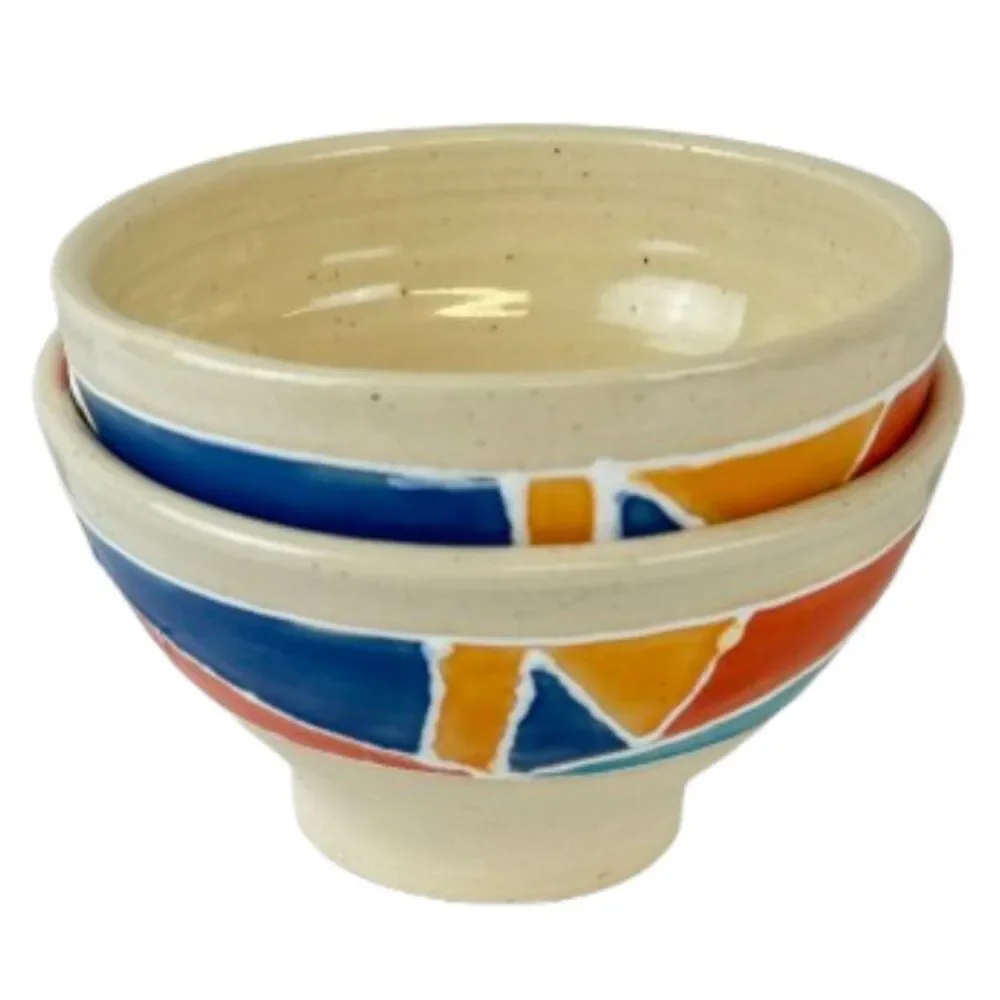 Handmade Ceramic Stoneware Nesting Bowls Colorful Abstract Geometric Design 2003
